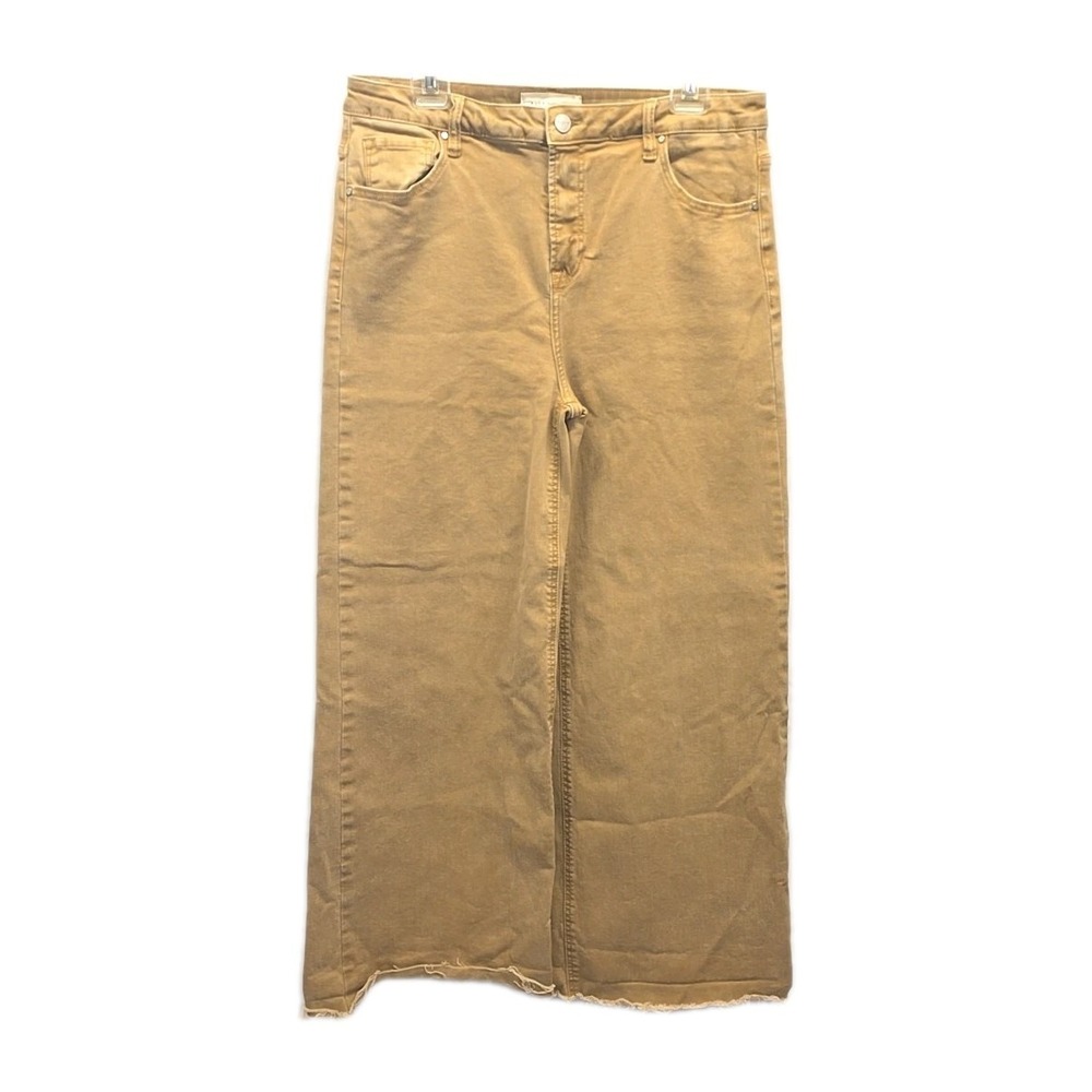 Risen Tan Wide Leg Raw Hem Jeans Cropped High Rise Denim sz 15 32